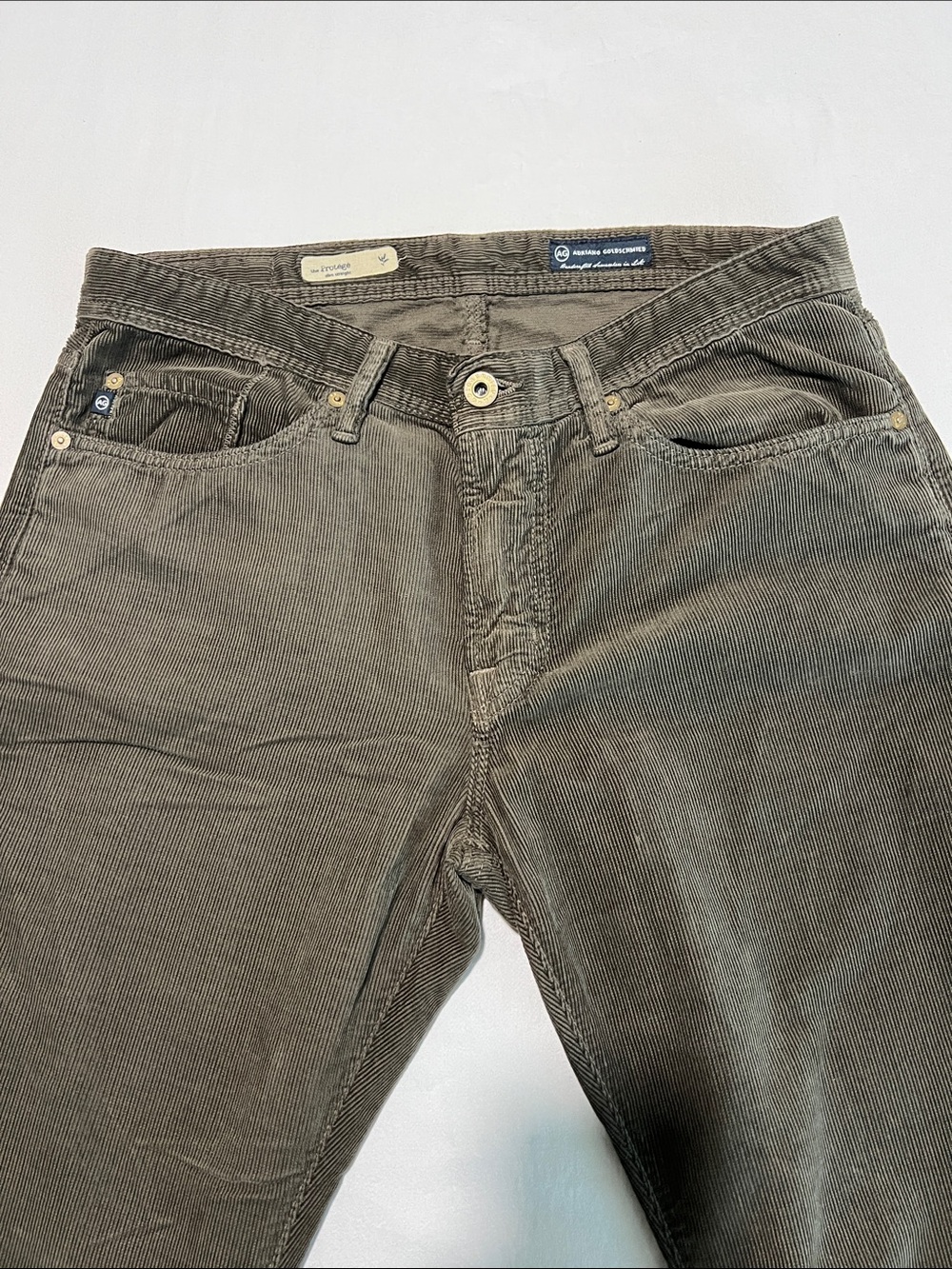 Ag Adriano Goldschmied Olive Green Corduroy Straight Pants
